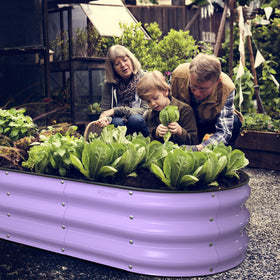 Rust-resistant coating on Winpull Provence Purple bed withstands outdoor weather