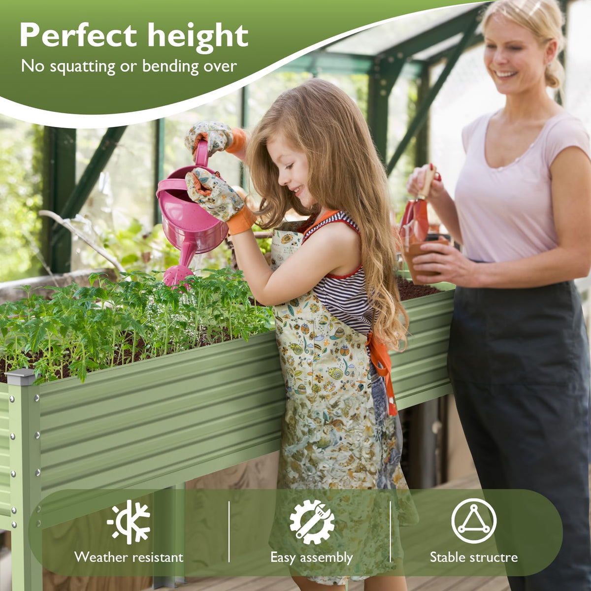 Close-up of Winpull galvanized steel planter with anti-rust coating.
