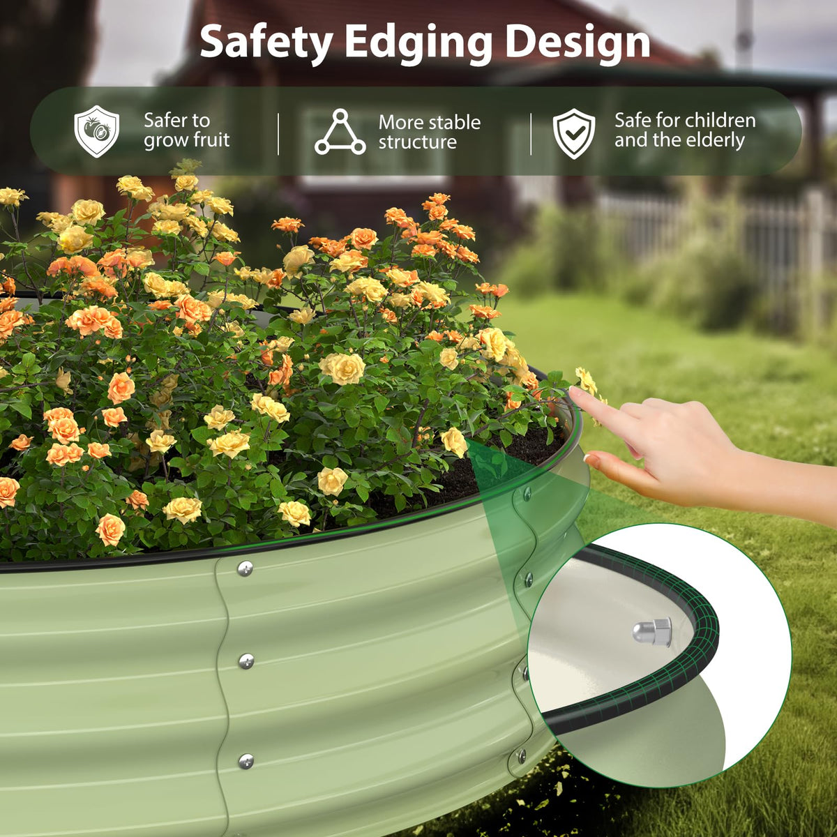 Winpull safety edge with rubber protects hands during gardening.