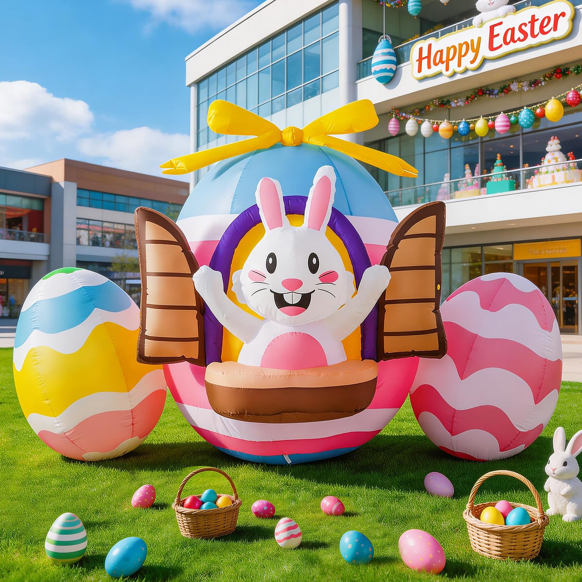 WINTS 6 ft Easter inflatable bunny with LED lights for yard decor