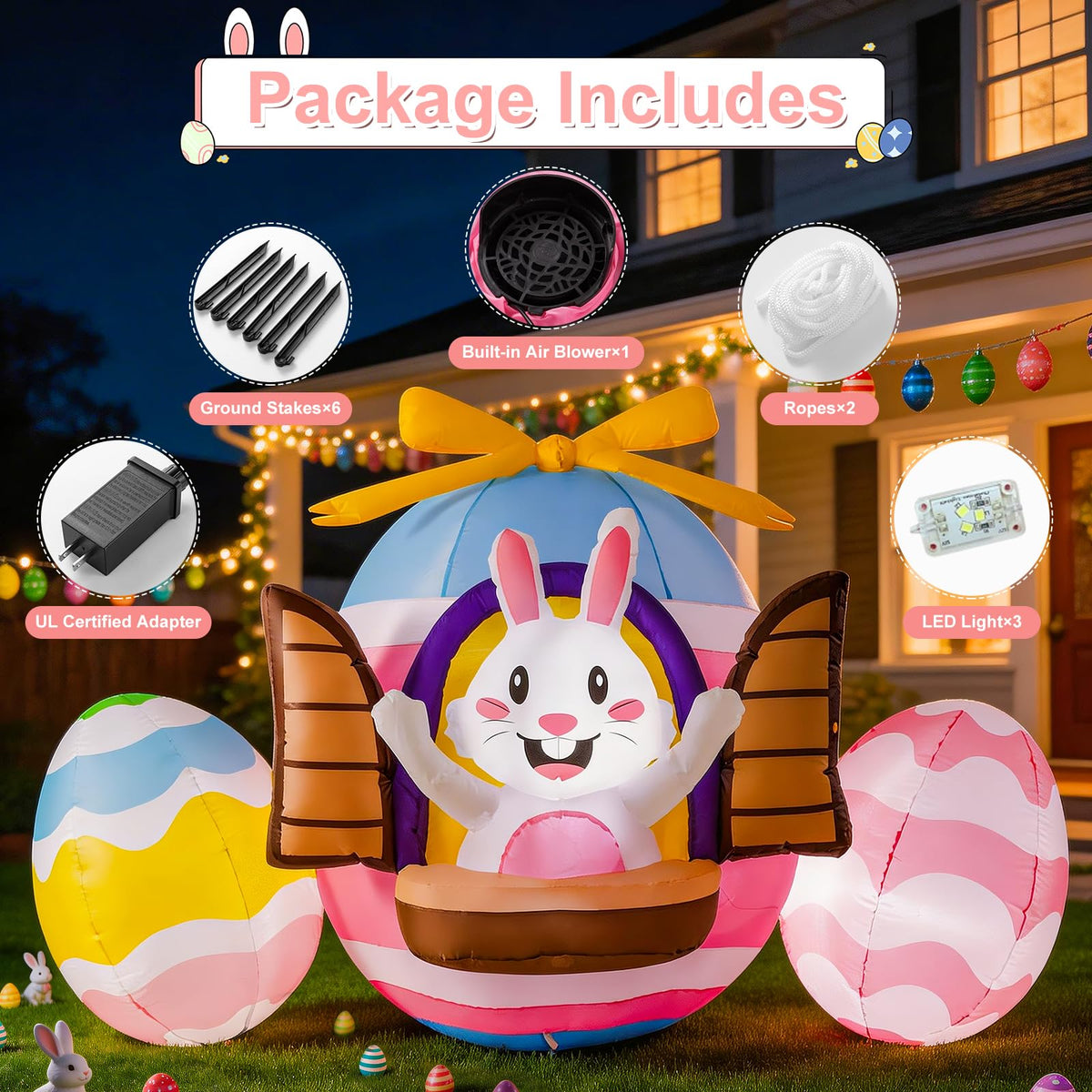 WINTS Easter egg scene inflatable with two side eggs for festive flair