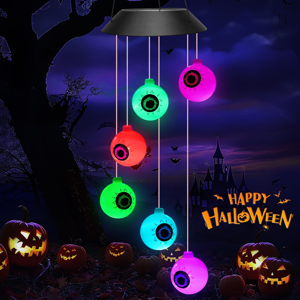 Winzwon Solar Eyeball Wind Chimes brighten outdoor scenes without wires