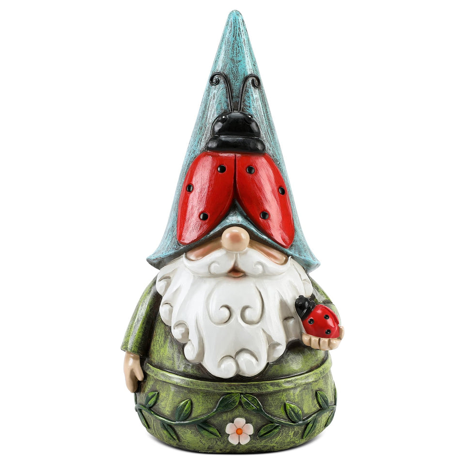 Wiresusan garden Ladybug Gnome Statue adds whimsical outdoor charm.