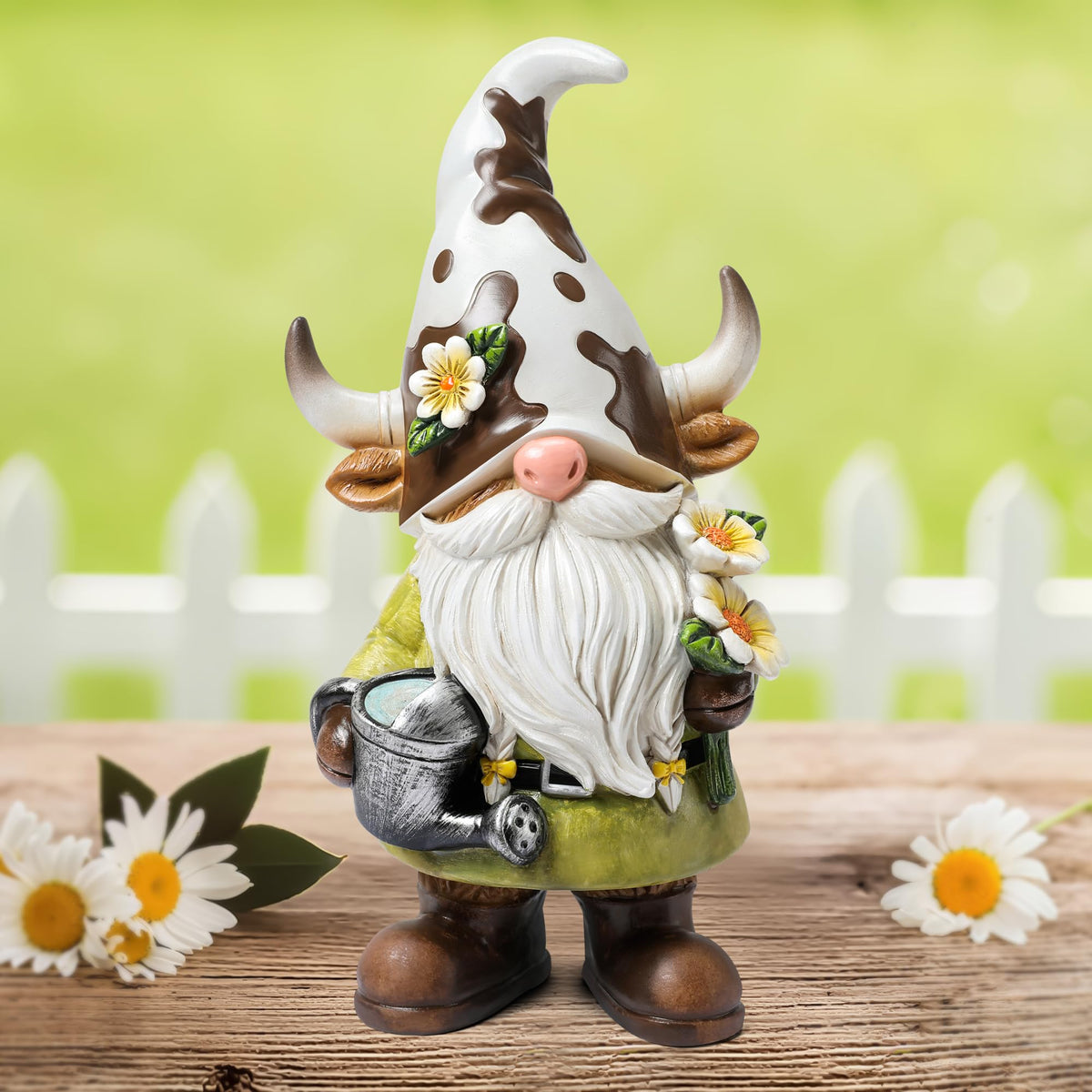 Wiresusan spring gift gnome statue for home or garden use.