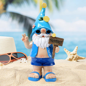 Wiresusan summer gnome in blue outfit adds playful charm to outdoor patio decor