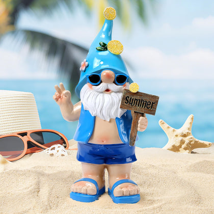 Wiresusan summer gnome in blue outfit adds playful charm to outdoor patio decor
