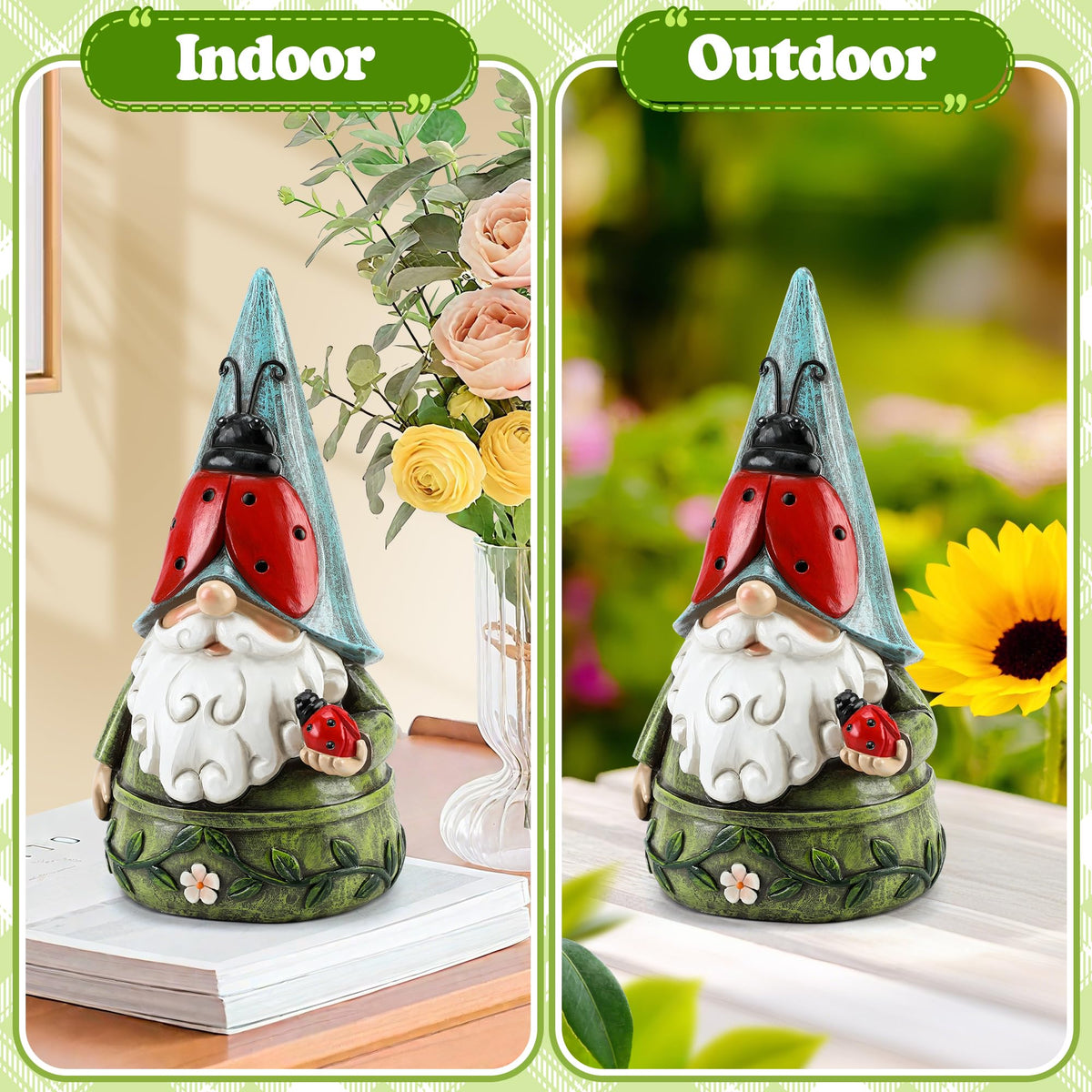 Wiresusan garden gnome features delicate details and vibrant colors.