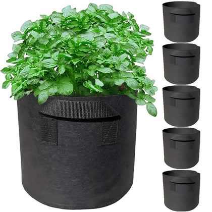 WIRETRAN 5-pack grow bags ready for versatile indoor and outdoor planting.