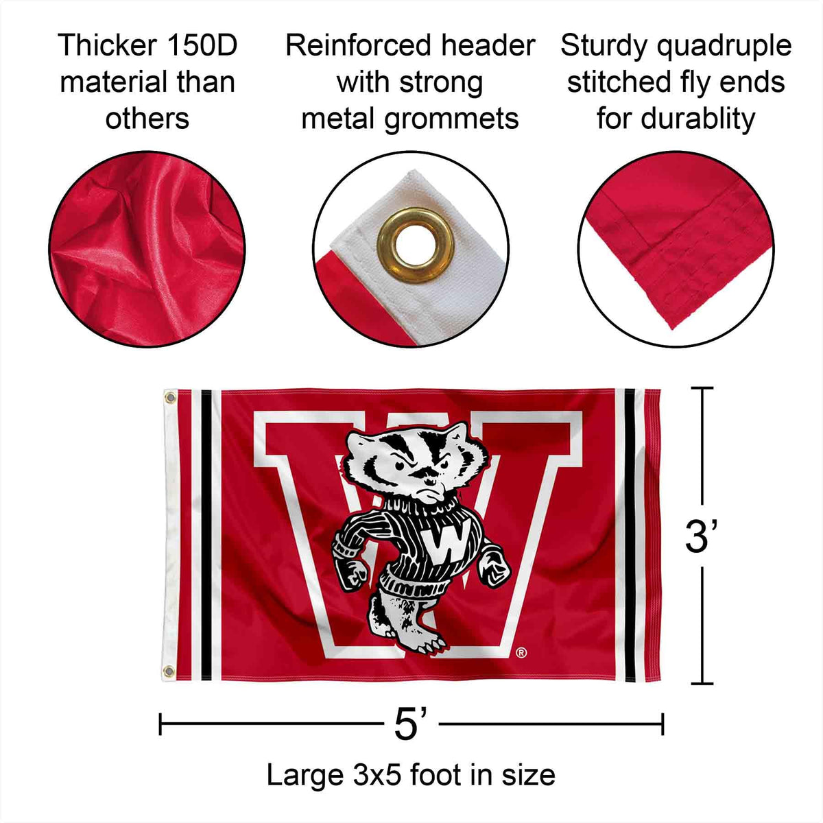 Wisconsin Badgers logo with dual-side print for visibility from any angle