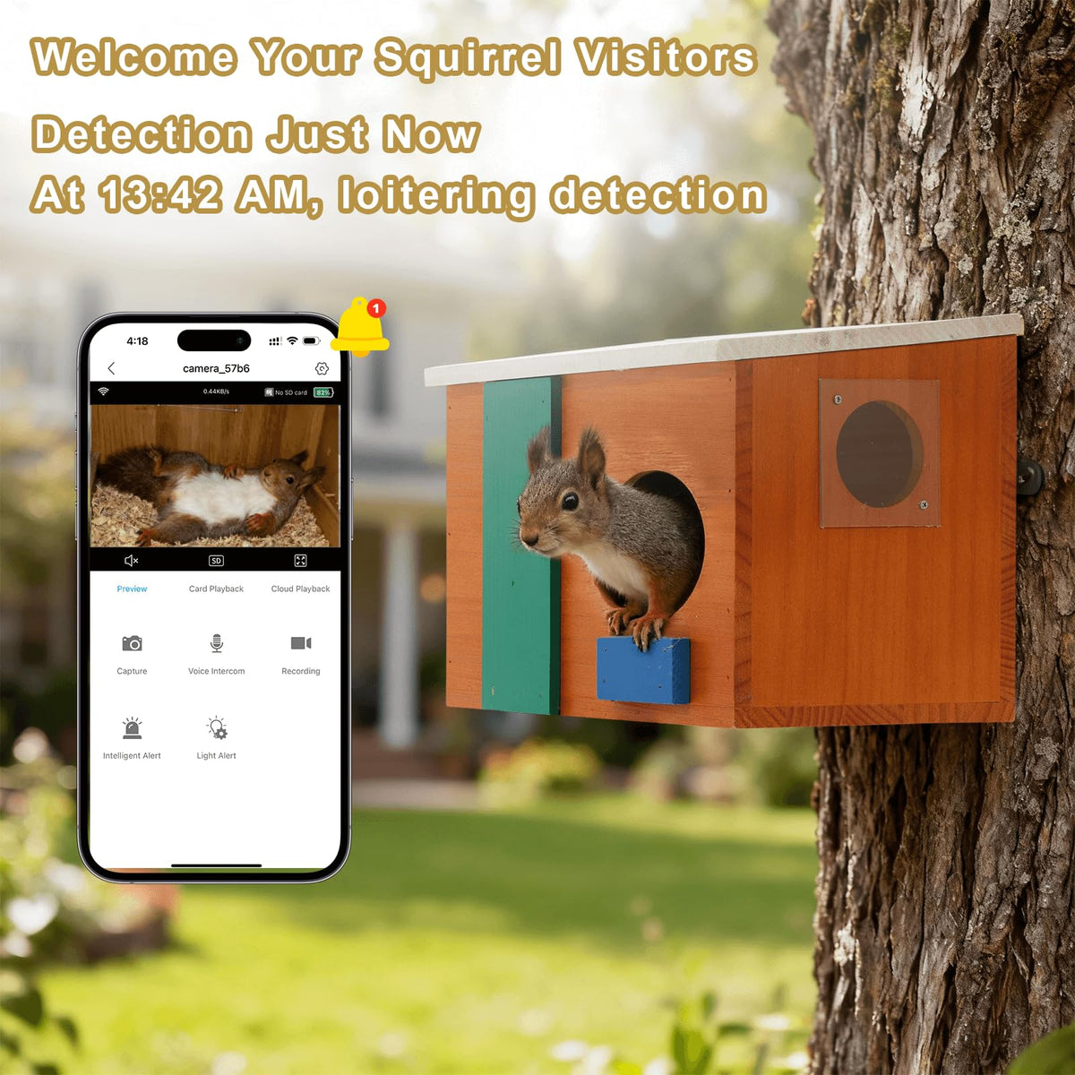 WisdomRainbow Squirrel House installation on a tree for easy mounting.