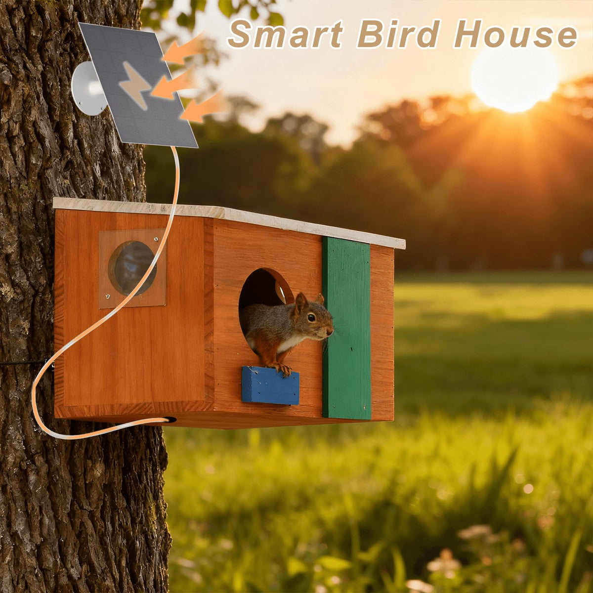 WisdomRainbow Squirrel House rainproof roof keeps shelter dry during showers.