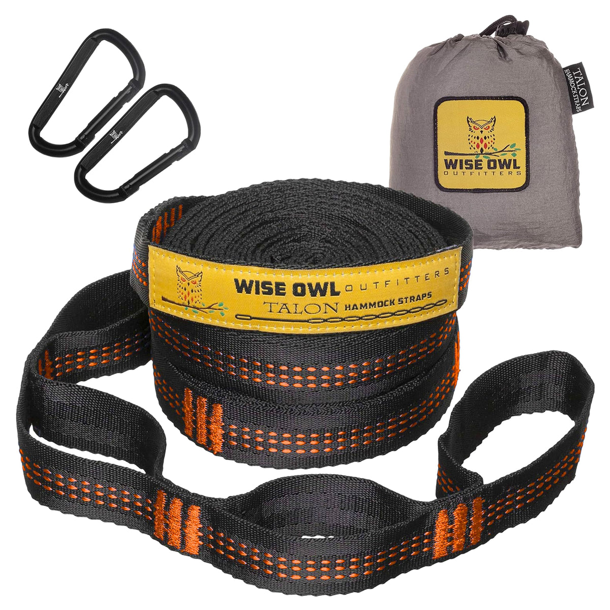 Wise Owl Outfitters hammock straps with carabiners for quick, secure hangs.