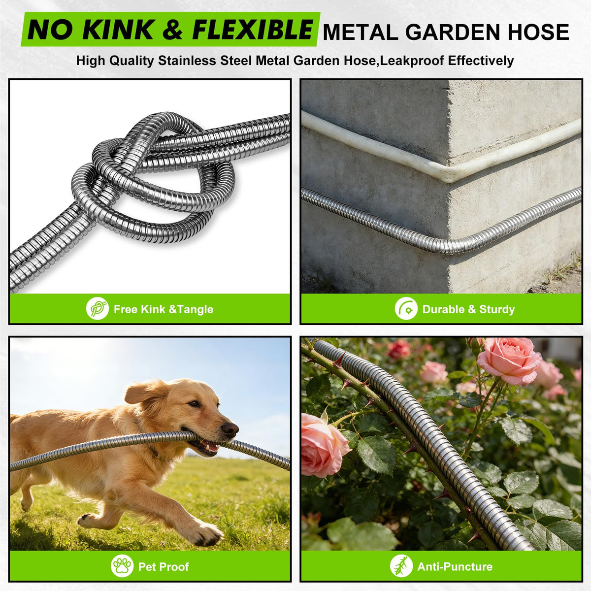 Wiselifetech metal garden hose 10 ft coiled storage for easy handling