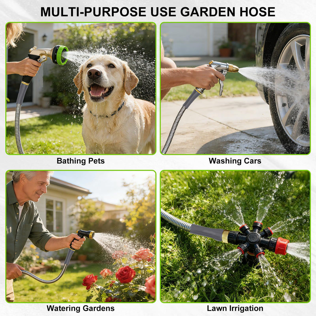 Wiselifetech metal garden hose 10 ft extendable setup for longer reach