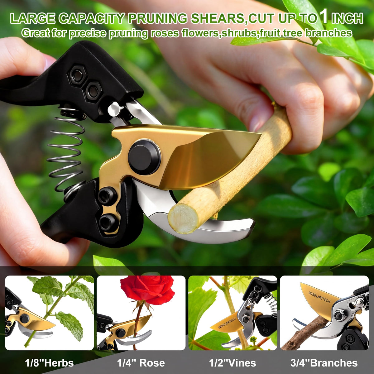 Wiselifetech pruning shears with one-handed safety lock