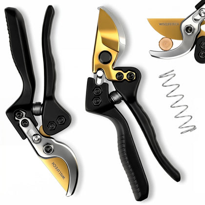 Wiselifetech pruning shears close-up of teflon blade for clean cuts