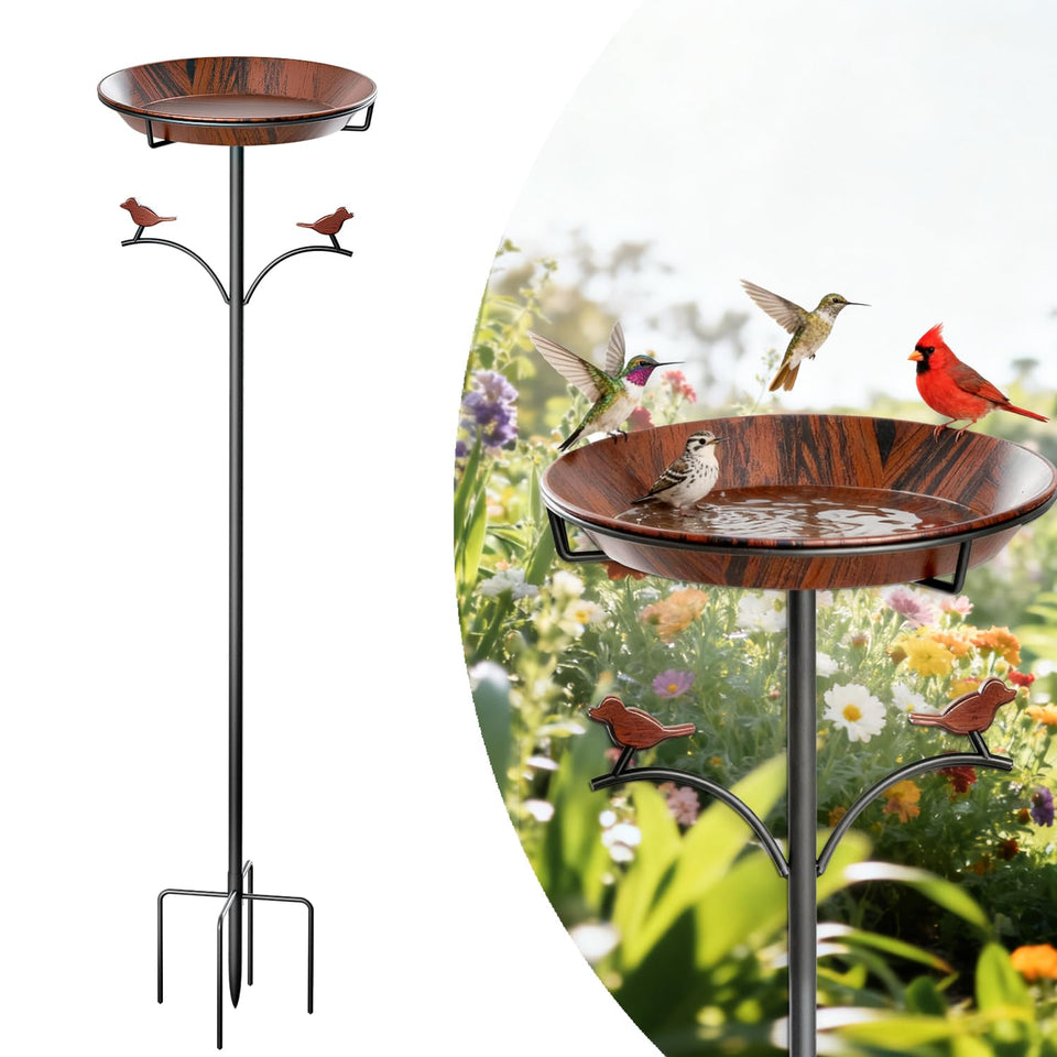 Wishlight 5-prong base bird bath provides stable garden support.