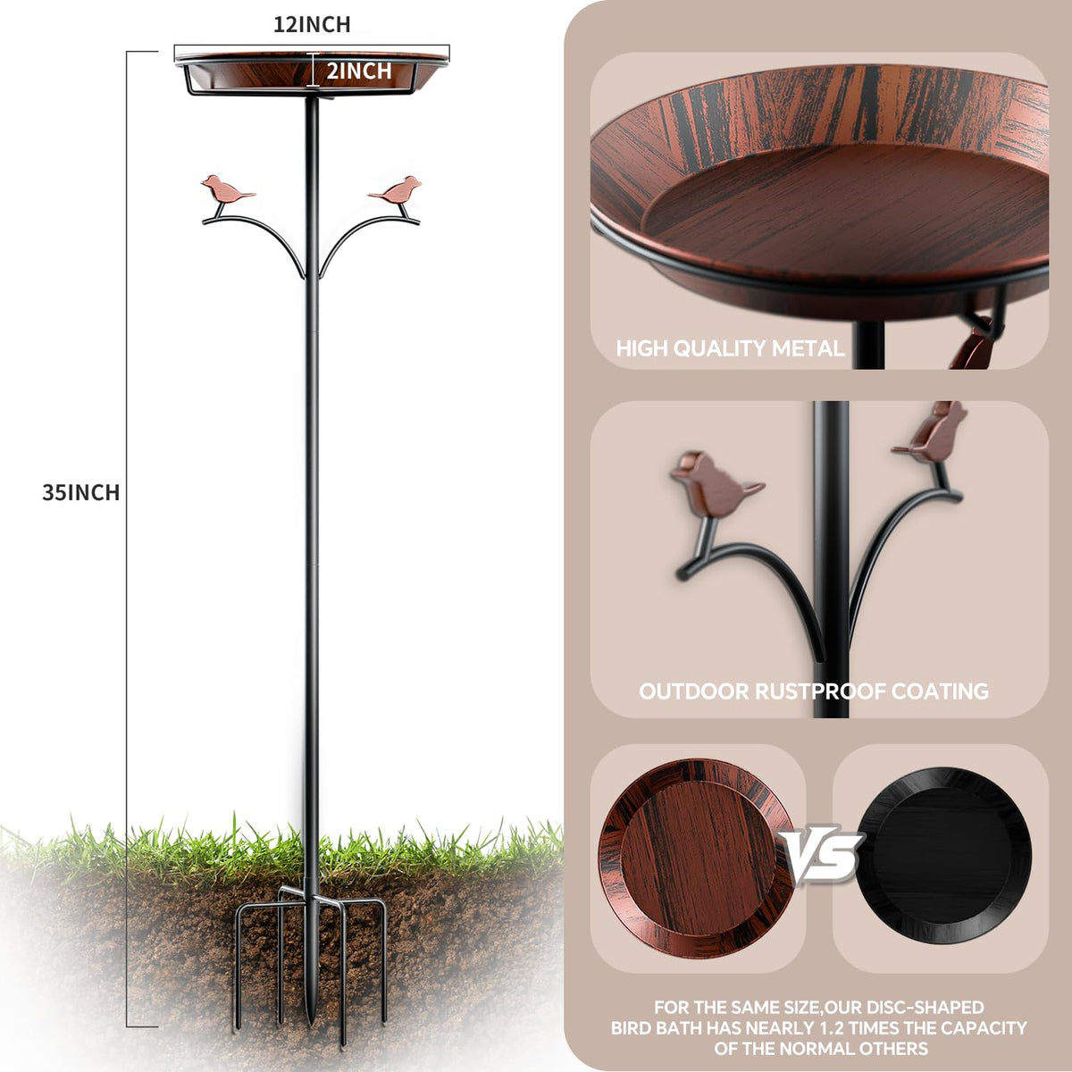 Wishlight antique bronze finish bird bath enhances outdoor décor.