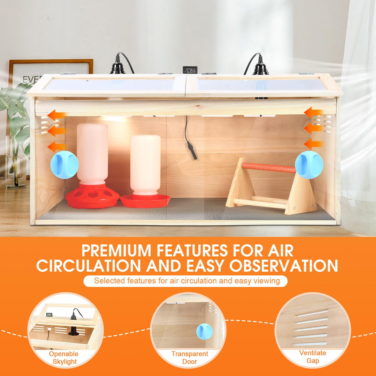 WISMOIER brooder box skylight offers easy observation of chick development.