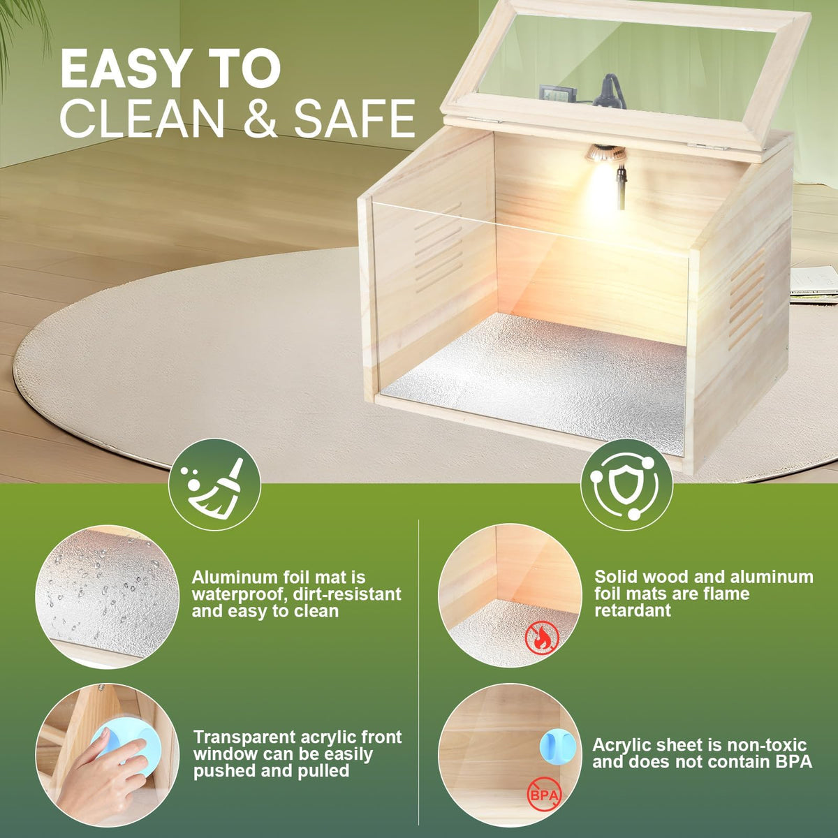WISMOIER wooden brooder box aluminum foil liner for warmth and easy cleanup.