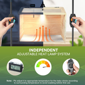 WISMOIER wooden brooder box hygrometer helps monitor humidity levels.