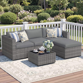 Wisteria Lane 5-piece outdoor set in gray wicker for durable, all-weather lounging.