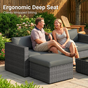 All-weather wicker from Wisteria Lane resists UV and moisture for long-lasting beauty.