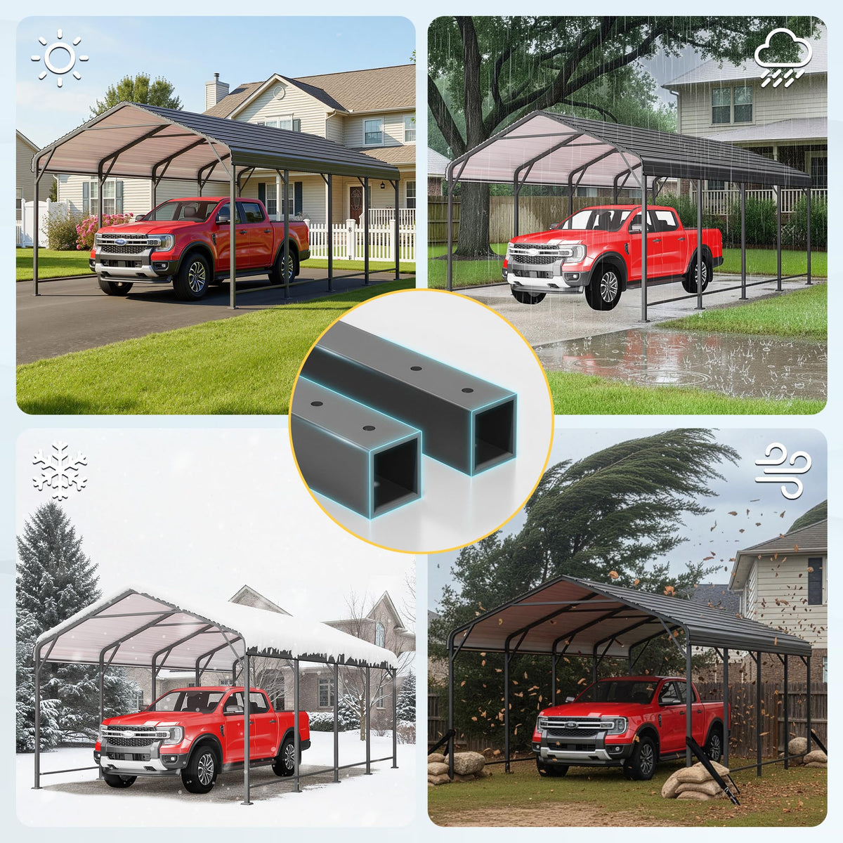 Wisteria Lane multifunction use illustrates shelter for cars and outdoor events.