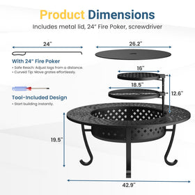Wisteria Lane fire pit poker included for safe flame control.