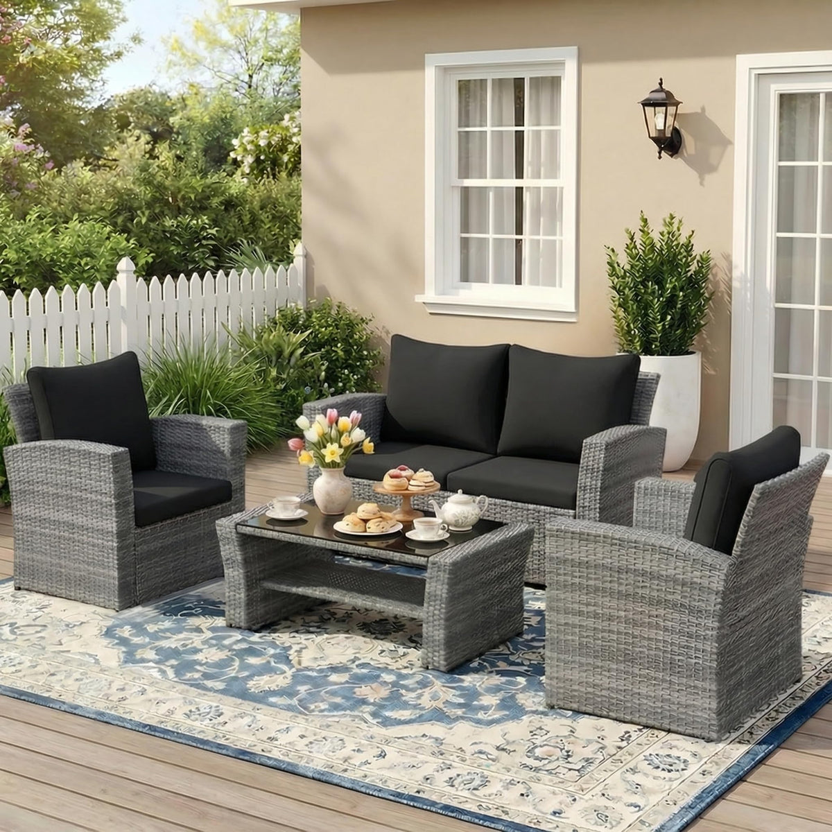 Wisteria Lane patio furniture set front view showcasing all-weather wicker.