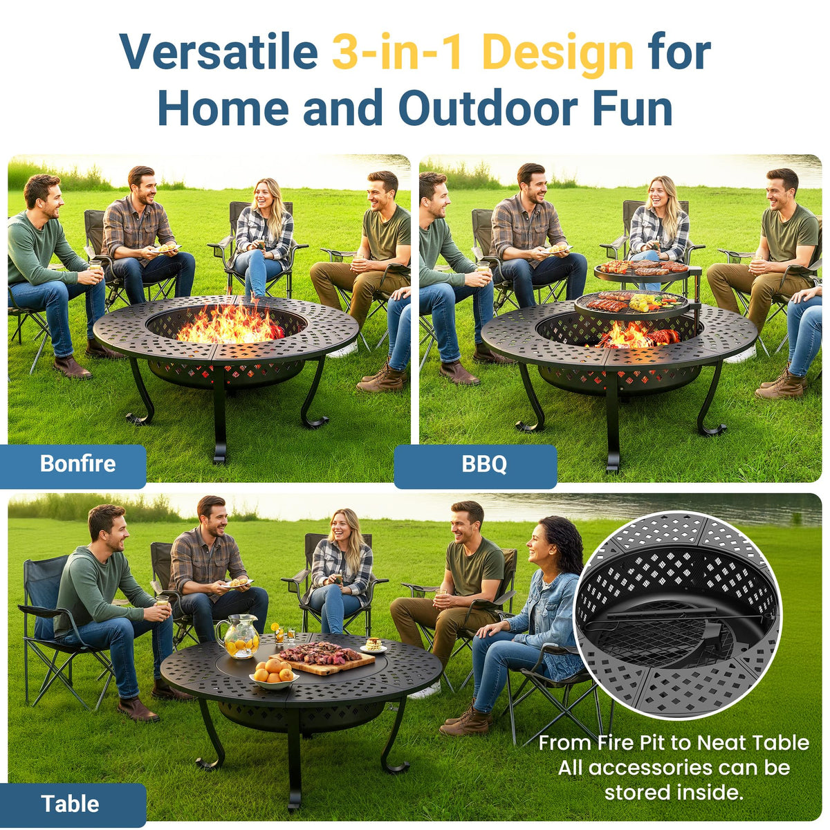 Wisteria Lane removable grill plate 1 enabling multitask cooking outdoors.