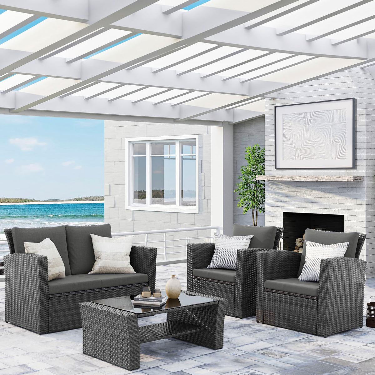 Wisteria Lane set highlighting extra-wide armrests for relaxed seating.