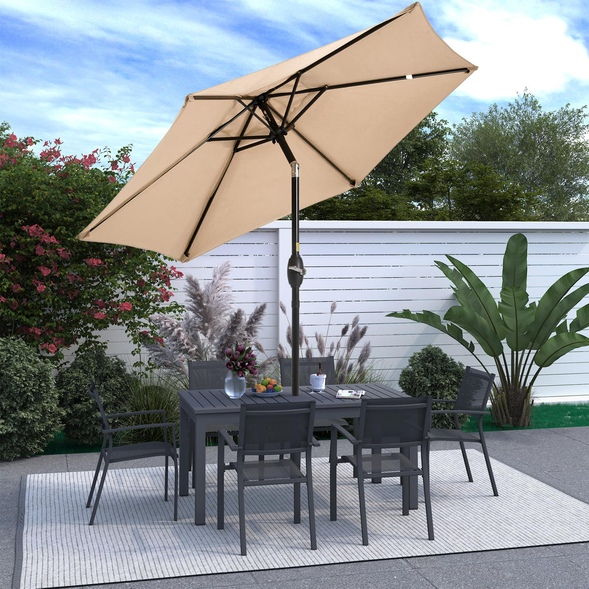 Wisteria Lane 87x87 canopy coverage ideal for patios, gardens, cafes.