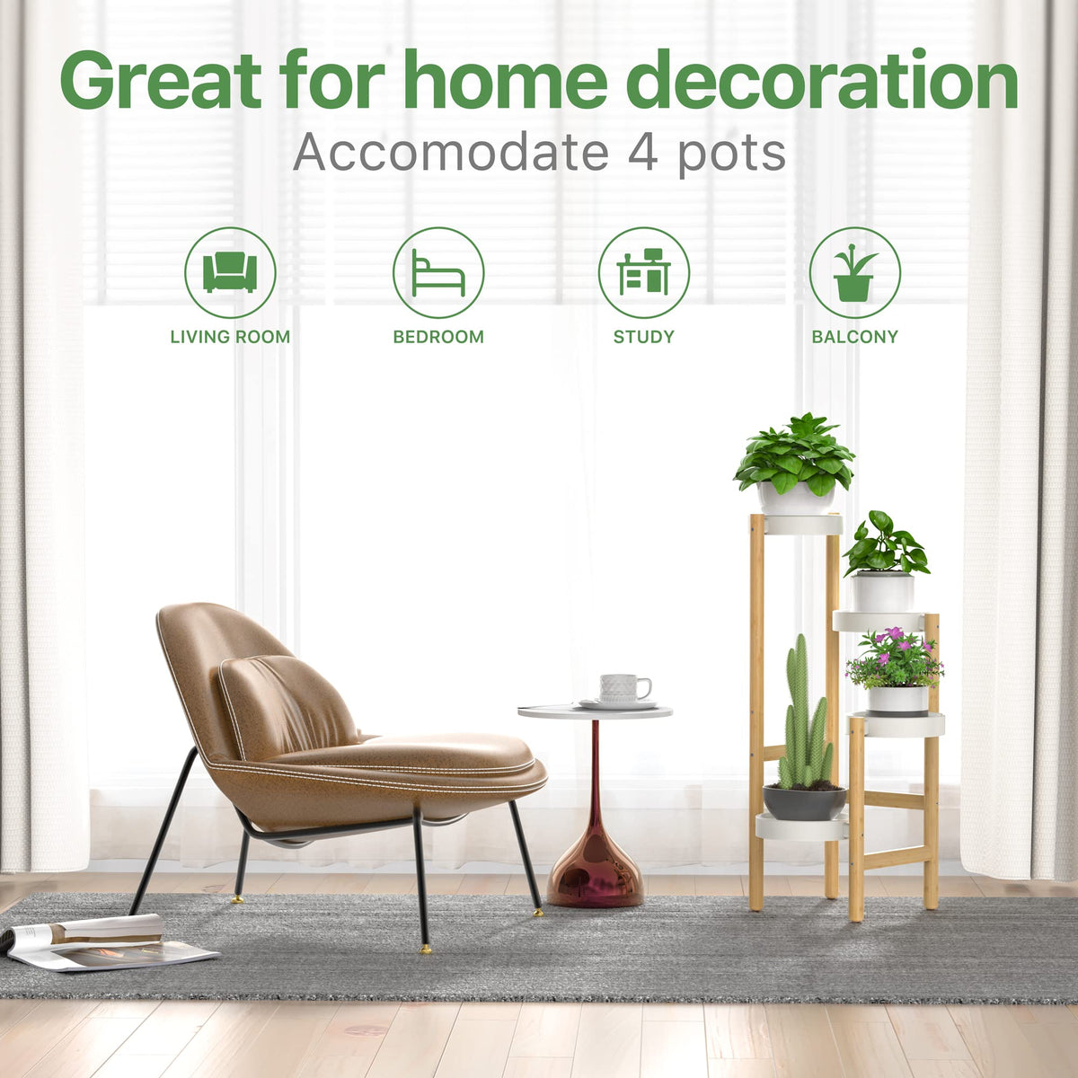 Wisuce bamboo plant stand durable materials emphasize rust-resistant pots.