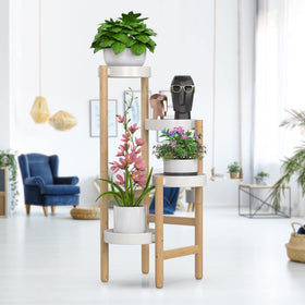 Wisuce bamboo plant stand triangle design proves stable corner placement.