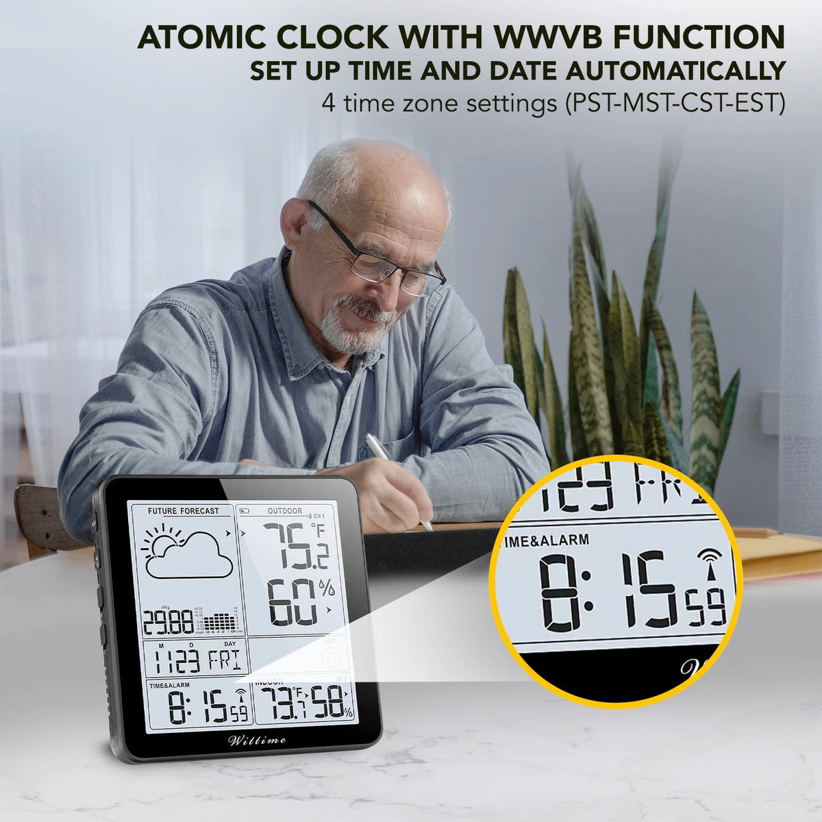 Wittime Weather Station indoor outdoor display enables quick temperature checks.