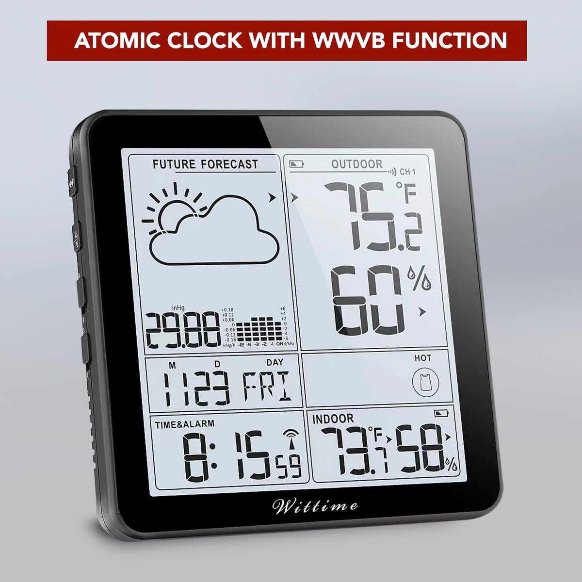 Wittime Weather Station dual alarms support routine wakeups.