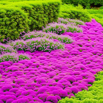 Wivolibe creeping thyme seeds close-up for easy surface sowing and drought-tolerant ground cover.