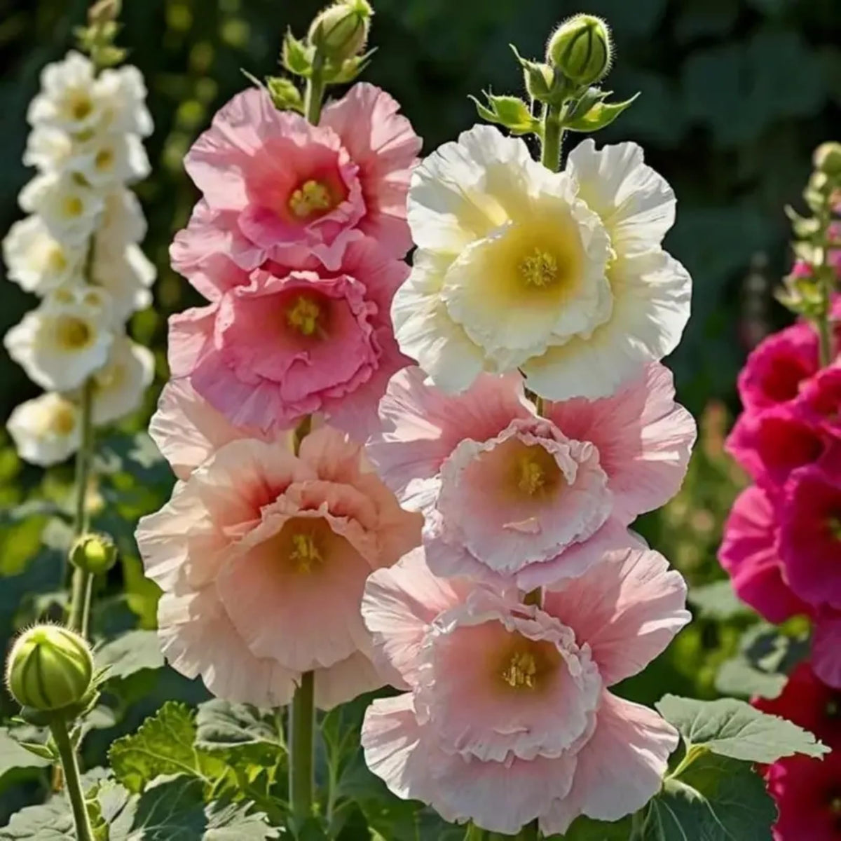 Wivolibe hollyhock seeds attract pollinators and brighten borders.