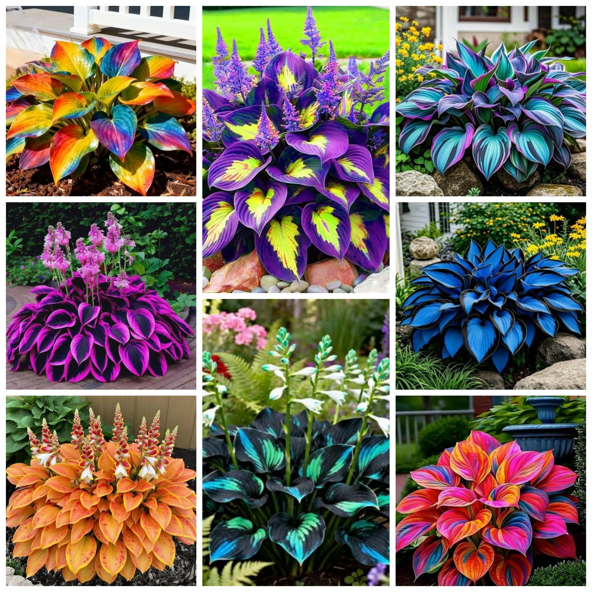 Wivolibe hostas with heart-shaped leaves thrive in shaded garden beds.