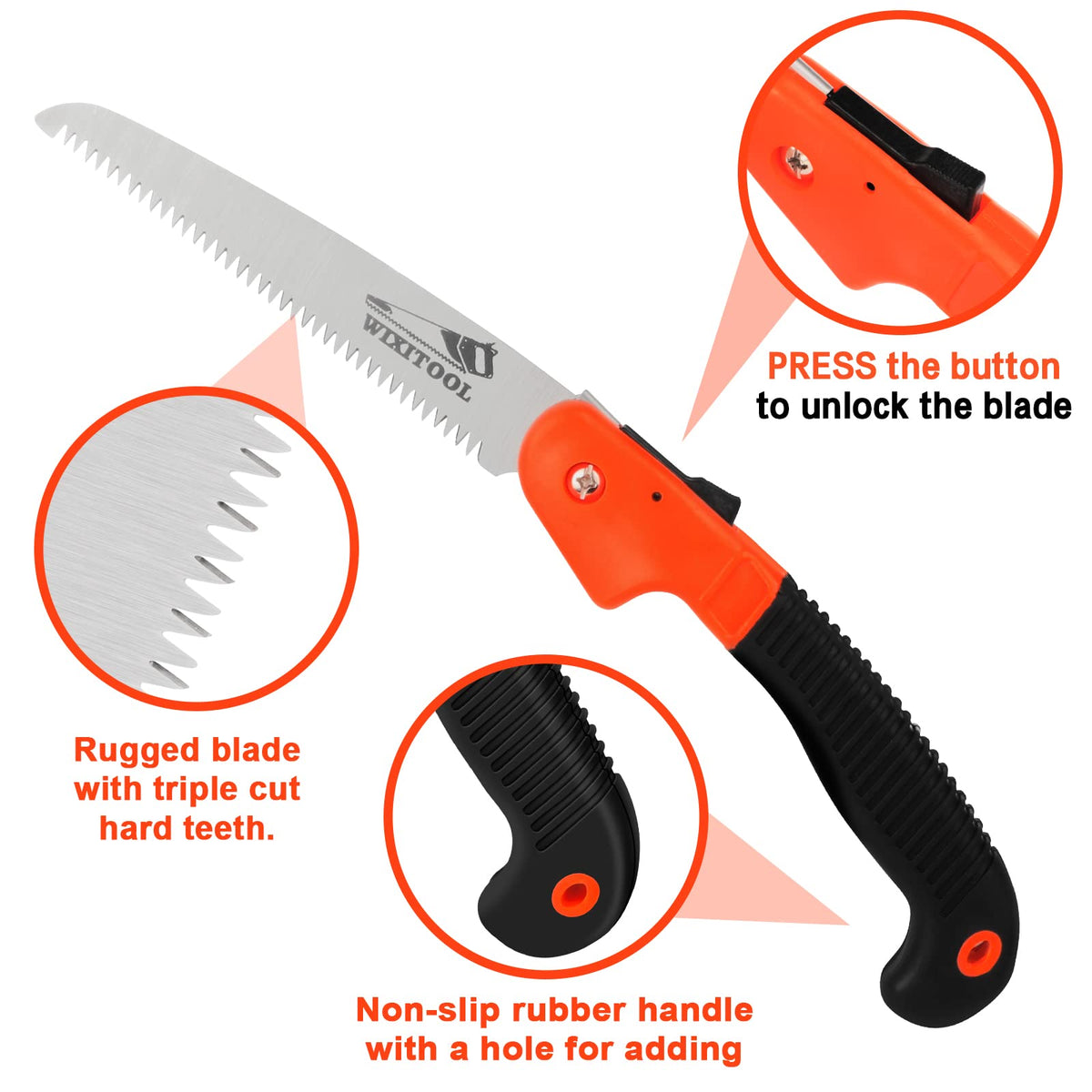 WixiTool compact pack-ready pruning saw ideal for camping and hiking.
