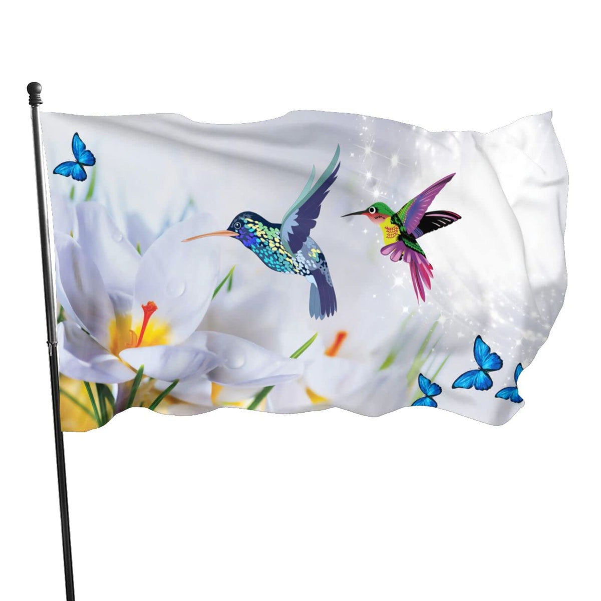 Wizfuyq bird flowers flag with spring swirl design bright outdoor display