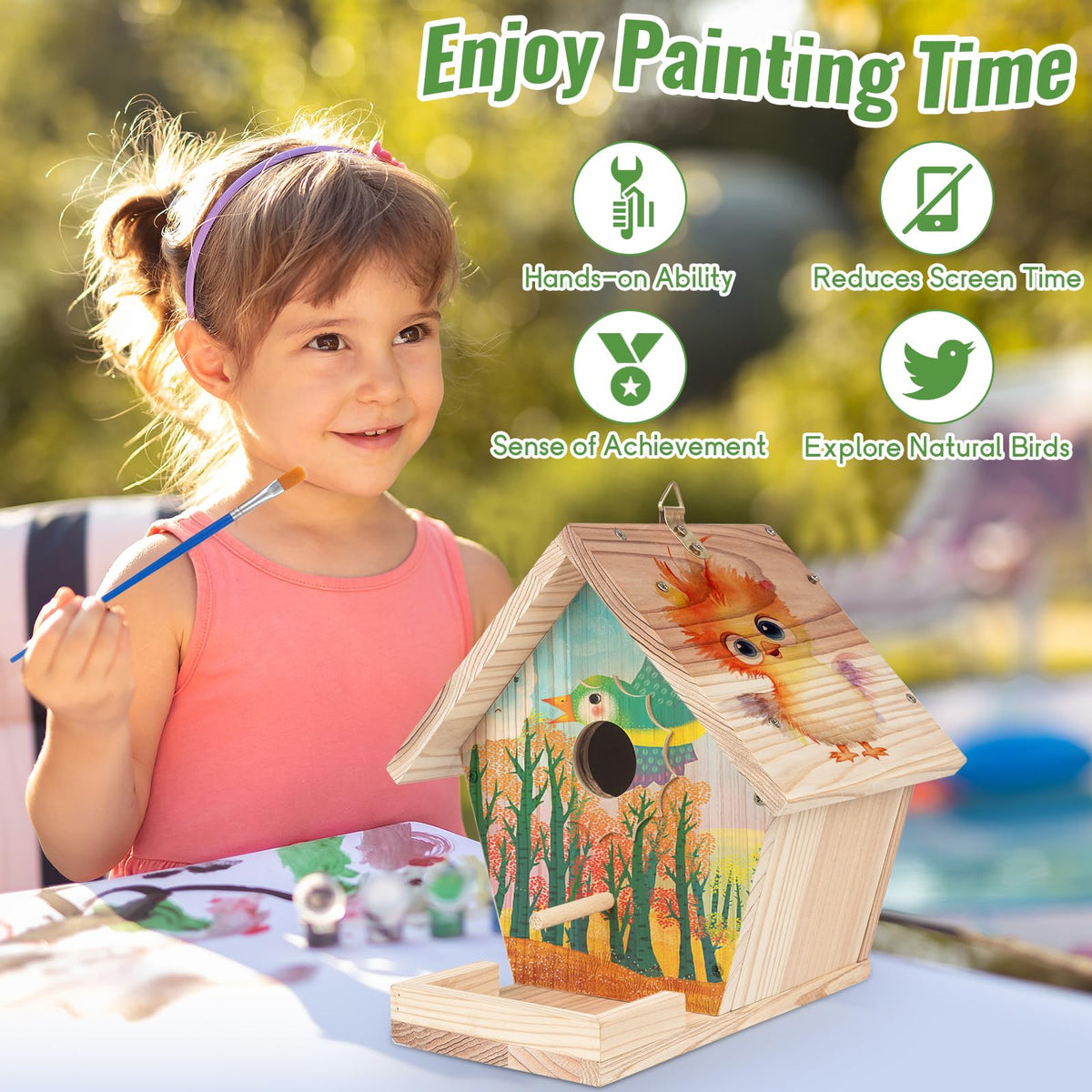 WIZGSZ family-friendly kit invites kids and adults to paint the birdhouse.