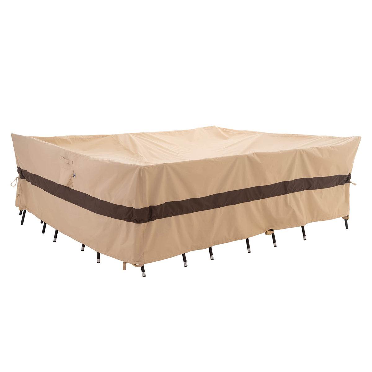 WJ-X3 180-inch outdoor cover front view protecting a large dining set