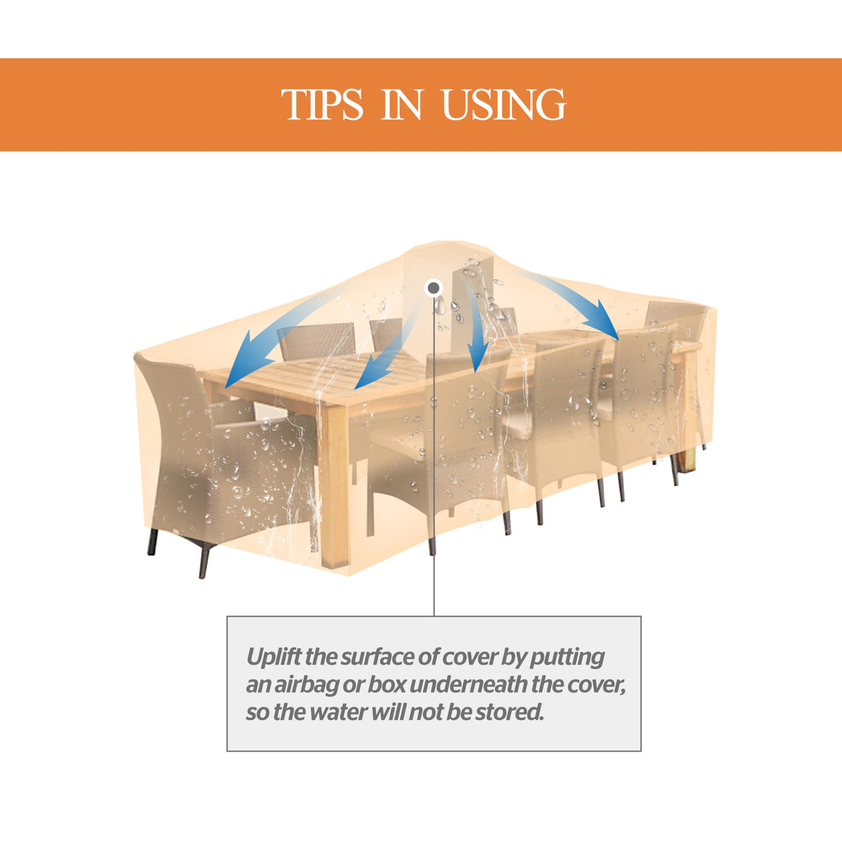 WJ-X3 beige table cover draped over outdoor furniture