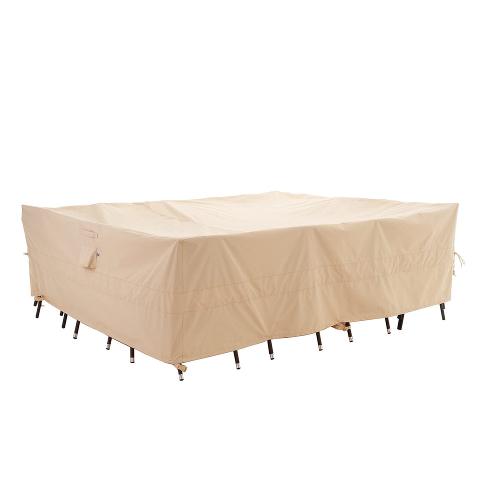 WJ-X3 extra large patio cover front view protects dining set from sun, rain and debris