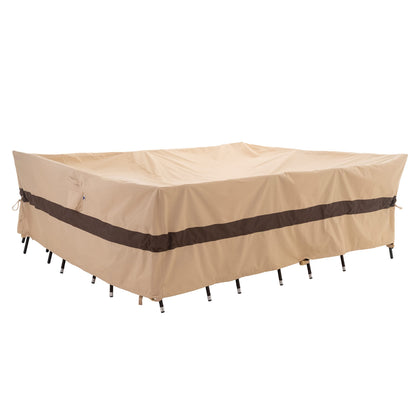 WJ-X3 patio table cover on a 136x88 table protecting from sun and rain.