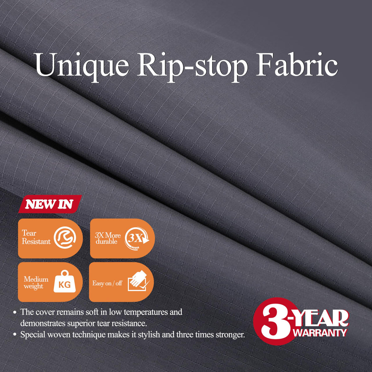WJ-X3 ripstop fabric enhances durability and weather resistance.