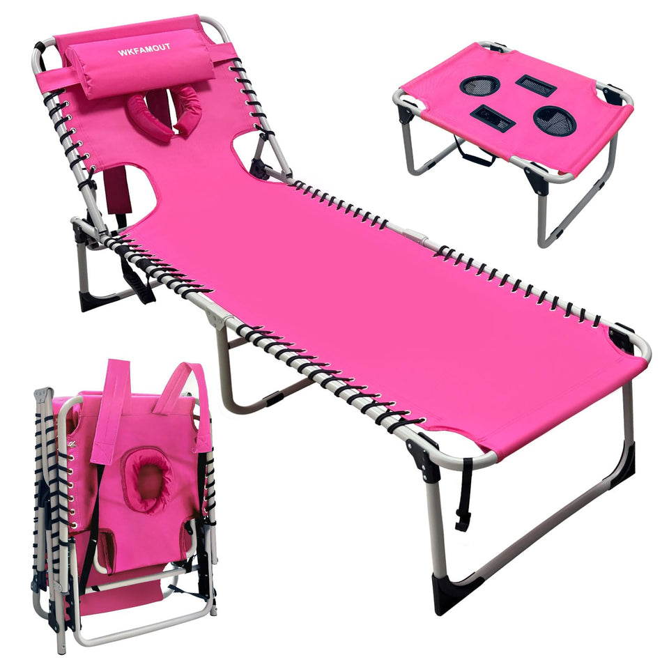WKFAMOUT backpack sun tanning chair with adjustable straps for easy poolside transport.