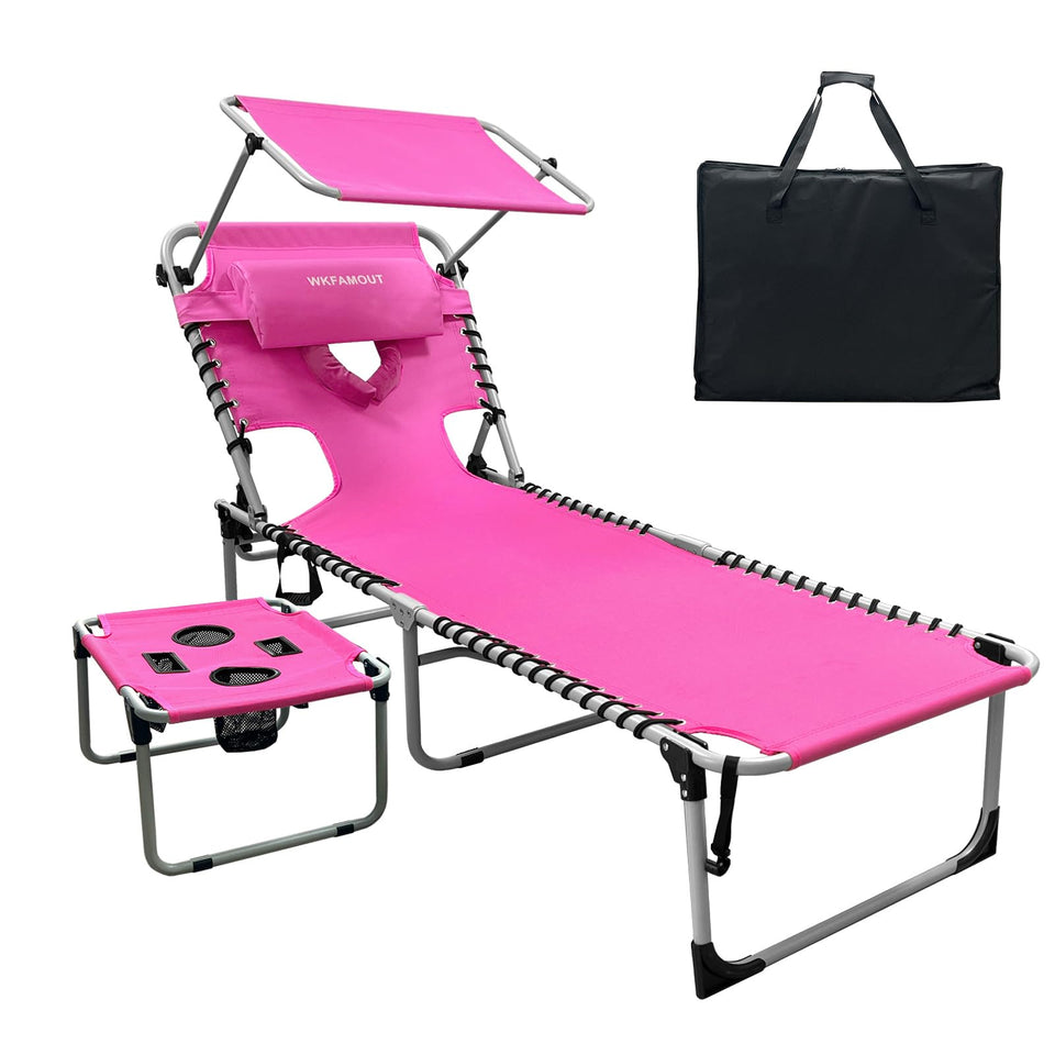 WKFAMOUT outdoor tanning chair with face hole for comfortable sunbathing outdoors.